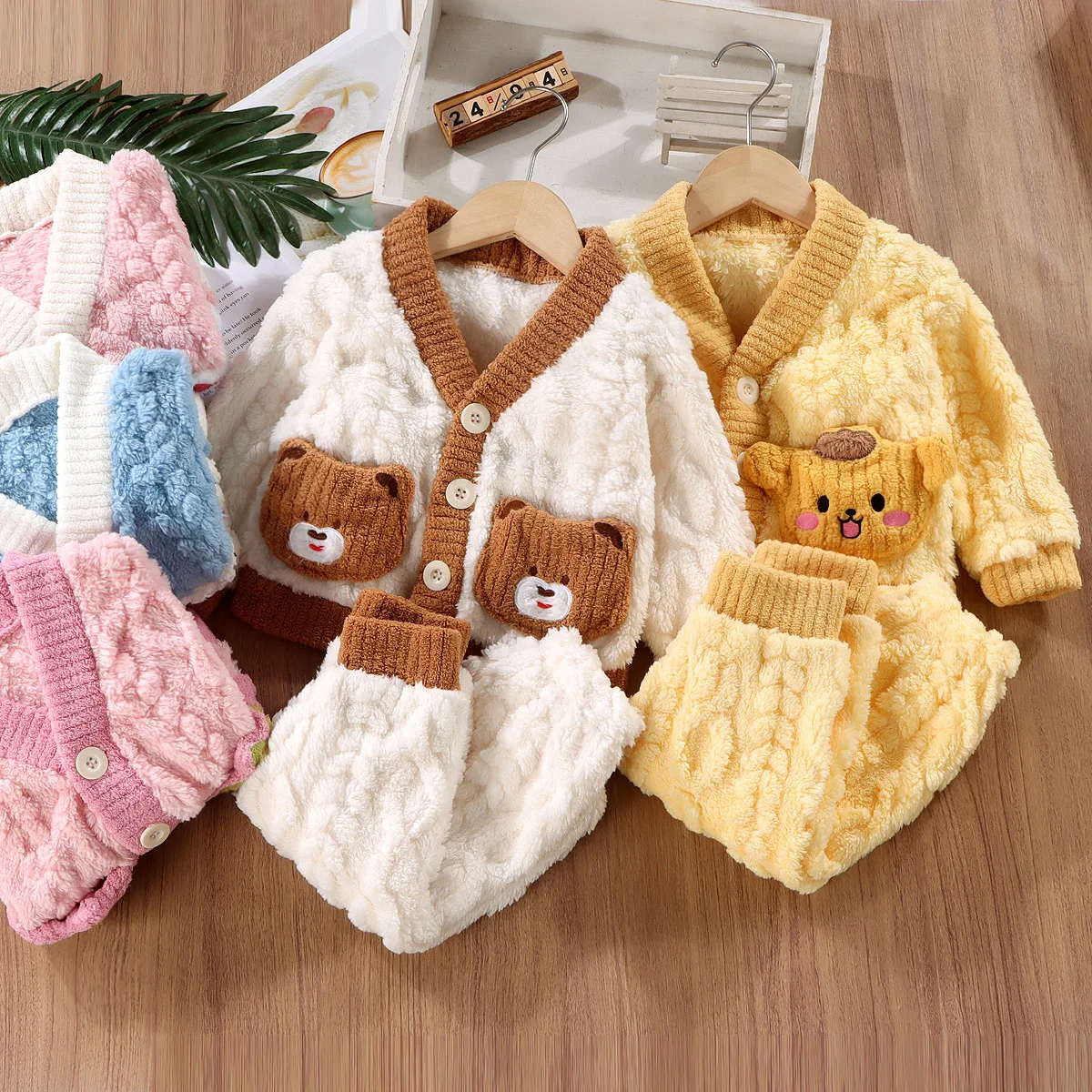 Winter Clothing For 1 Year Old Girl - ชุดนอนผ้าสักหลาดสำหรับเด็กชุดนอนแบบอุ่นหนานิ่มลายการ์ตูนน่ารักใหม่สำหรับฤดูใบไม้ร่วงฤดูหนาวชุดนอนเสื้อผ้าชุดลำลองเด็กหญิงเด็กชาย