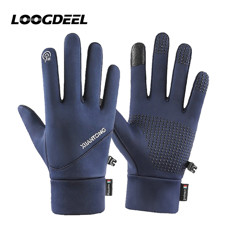 Waterproof Mitten Ski - LOOGDEEL ถุงมือกันน้ำกันลื่นสำหรับวิ่งและเล่นสกี ถุงมือกีฬาสำหรับผู้ชาย กันลม ให้ความอบอุ่นด้วยผ้าฟลีซ ถุงมือปั่นจักรยาน