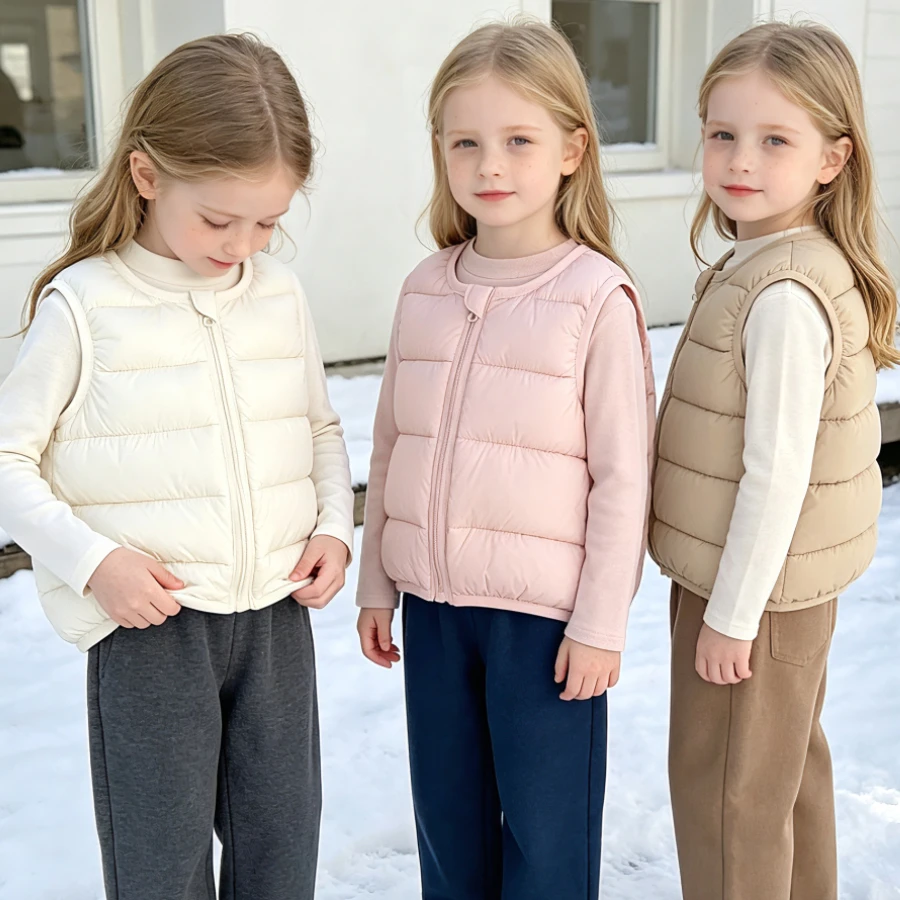 Padded Vest Gilet - เสื้อกั๊กเด็กเล็กแบบเบาพร้อมบุนวม คอทรงกลม ซิปด้านหน้า ไม่มีแขน สำหรับเด็กชายและเด็กหญิง ใส่สบายในชีวิตประจำวัน