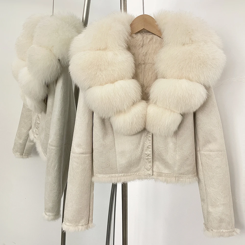 Winter Clothing Store - เสื้อโค้ทขนสุนัขจิ้งจอกธรรมชาติ OFTBUY สำหรับฤดูใบไม้ร่วงและฤดูหนาว แฟชั่นใหม่สำหรับผู้หญิง เสื้อผ้าหนังกลับทรงเข้ารูป ซับในขนกระต่ายแท้