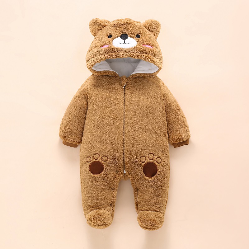 Winter Clothing For 1 Year Old Girl - ชุดหมีสำหรับเด็กทารก0-12ม. ชุดหมีน่ารักหมีเด็กวัยหัดเดินเด็กผู้หญิงจั๊มสูทผ้าคอตตอนมีฮู้ดให้ความอบอุ่นในฤดูหนาวเสื้อผ้าเด็กทารกชาย