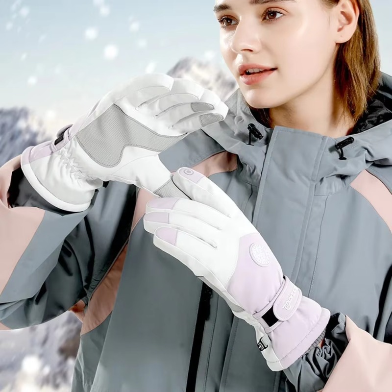 Waterproof Mitten Ski - ถุงมือสกีกันน้ำสำหรับผู้หญิง ถุงมือสโนว์บอร์ดหน้าหนาว รองรับการใช้งานหน้าจอสัมผัส บุด้วยผ้าฟลีซ ให้ความอบอุ่นและกันความเย็น เหมาะสำหรับสโนว์บอร์ด