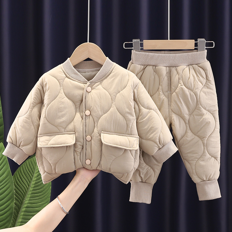 Winter Clothing Activities For Toddlers - ชุดเซ็ทเด็กผู้ชายและเด็กผู้หญิงสำหรับฤดูใบไม้ร่วงและฤดูหนาวใหม่ ผ้าฝ้ายหนานุ่ม อุ่นสบาย ชุดวอร์มเด็กวัยหัดเดิน สีพื้น ชุดเด็กอายุ