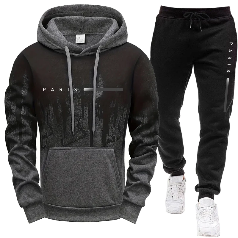 Winter Clothing Fashion - ชุดเซ็ตผู้ชาย/เสื้อฮู้ด/กางเกงขายาว ปารีส ใหม่ล่าสุด ชุดลำลองมีฮู้ดสำหรับฤดูใบไม้ร่วงและฤดูหนาว ชุดกีฬาแฟชั่นลำลอง เสื้อสเวตเชิ้ตและกางเกงสเวตแพนท์