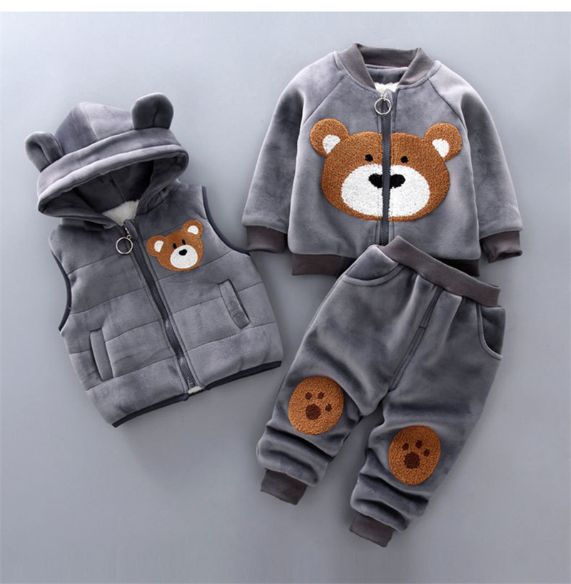 Winter Clothing For 1 Year Old Girl - ชุดเสื้อผ้าเด็กฤดูหนาว ชุดเด็กผู้ชายและเด็กผู้หญิง ชุดหนาอุ่น เสื้อกันหนาวมีฮู้ด ลายการ์ตูนหมีน่ารัก ชุดสามชิ้น