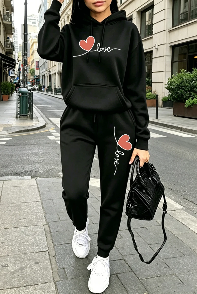 Winter Clothing Fashion - ชุดวอร์มผู้หญิงลายพิมพ์ลำลอง แขนยาว เสื้อฮู้ดดี้ เสื้อสเวตเชิ้ต สำหรับกิจกรรมกลางแจ้ง กีฬา