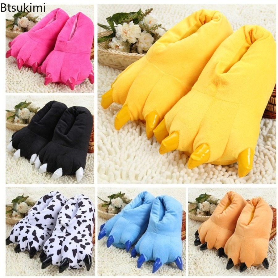 Winter Clothing Material - รองเท้าแตะใส่ในบ้านแบบใหม่ อุ่น นุ่ม สำหรับฤดูหนาว ลายอุ้งเท้าสัตว์ตลกๆ คริสต์มาส