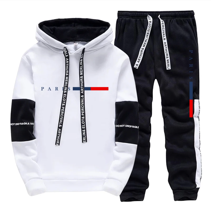 Winter Clothing Fashion - ชุดเซ็ตผู้ชาย/เสื้อฮู้ด/กางเกง แฟชั่นปารีส ฤดูใบไม้ร่วง ฤดูหนาว ชุดลำลองสปอร์ต เสื้อฮู้ดแบบสวมหัวและกางเกงขายาว