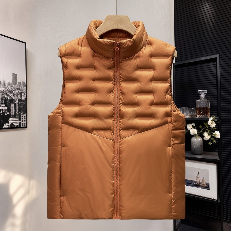 Padded Vest Gilet - เสื้อกั๊กผู้ชายคอตั้งผ้าฝ้ายสำหรับฤดูใบไม้ร่วงและฤดูหนาว เสื้อกั๊กไม่มีแขนลำลอง เสื้อคลุมกันหนาวน้ำหนักเบา แฟชั่นเสื้อกั๊กบุนวม