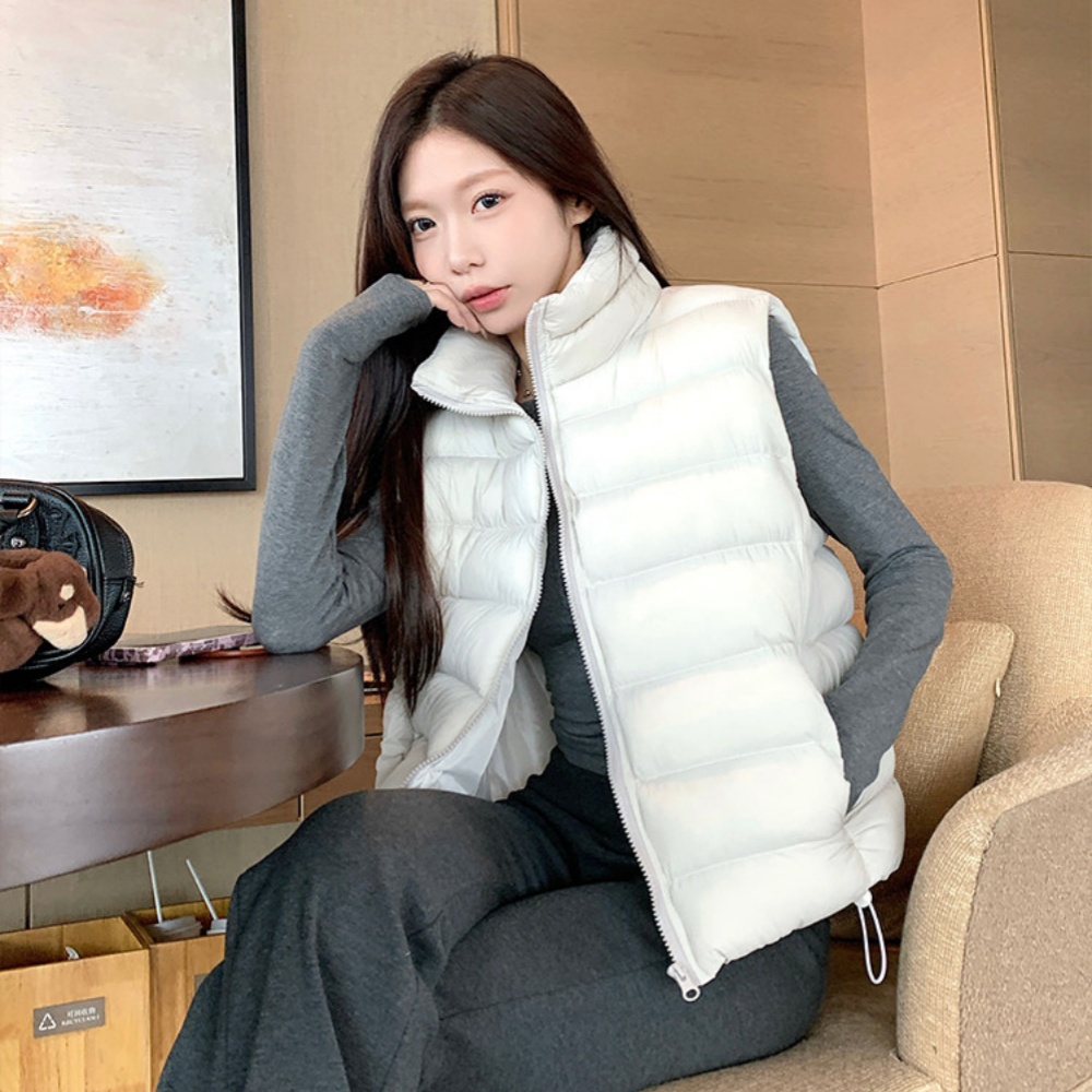 Padded Vest Gilet - เสื้อกั๊กบุนวมคอตั้งสำหรับผู้หญิง สไตล์ลำลองใส่ได้ทุกวัน เรียบง่าย ใส่ได้หลากหลาย ไม่มีแขน ซิปหน้า