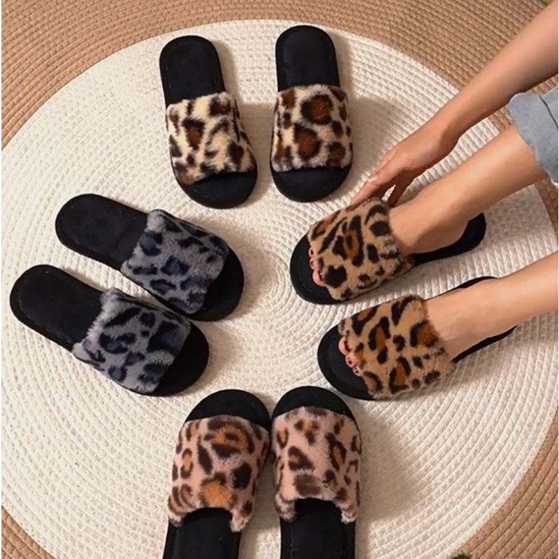 รองเท้าแตะขนเฟอร์ลายเสือดาวสำห - Winter Clothing Material บทวิจารณ์และราคา